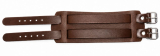 Geöffnetes Lederarmband dunkelbraun-dunkelbraun von LWPH mit zwei Lochriemen, zwei silberfarbenen Rollschnallen und breitem Grundkörper aus Echtleder.