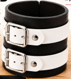 Echtleder-Armband schwarz mit 2 weissen Lederriemen