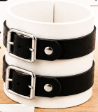 Echtleder-Armband weiss mit 2 schwarzen Lederriemen