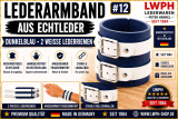 Echtleder-Armband dunkelblau-weiß mit 2 weißen Lederriemen präsentiert