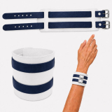 Echtleder-Armband weiß mit 2 dunkelblau Lederriemen und Rollschnallen