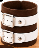 Echtleder-Armband dunkelbraun mit 2 weißen Lederriemen geschlossen mit Rollschnallen