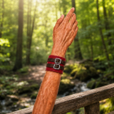 Rot-braunes Echtlered Armband am Arm getragen in freier Natur