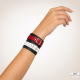 Echtleder-Armband schwarz mit 1 weißen & 1 roten Lederriemen mit Rollschnallen (copy)