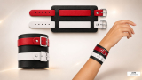 Echtleder-Armband schwarz mit 1 weißen & 1 roten Lederriemen mit Rollschnallen (copy)