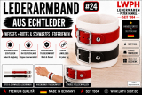Echtleder-Armband weiß mit 1 roten & 1 schwarzen Lederriemen mit Rollschnallen