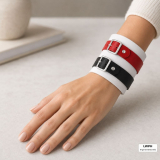 Echtleder-Armband weiß mit 1 roten & 1 schwarzen Lederriemen mit Rollschnallen
