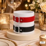 Echtleder-Armband weiß mit 1 roten & 1 schwarzen Lederriemen mit Rollschnallen