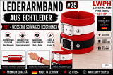 Rotes weiß-schwarzes Echtleder Armband Titelbild mit verschiedenen Darstellungen von LWPH