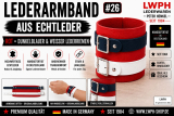 Rotes blau-weisses Echtleder Armband Titelbild mit verschiedenen Darstellungen von LWPH