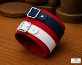 Rotes Echtleder-Armband von LWPH mit zwei Lederriemen dunkelblau und weiß