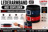 Schwarz dunkelblau rotes Echtleder Armband Titelbild mit verschiedenen Darstellungen von LWPH