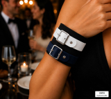 Echtleder-Armband schwarz mit 1 weißen & 1 dunkelblauen Lederriemen mit Rollschnallen (copy)