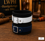 Echtleder-Armband schwarz mit 1 weißen & 1 dunkelblauen Lederriemen mit Rollschnallen (copy)