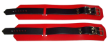 rot-schwarze Premium Echtleder-Fußfesseln mit D-Ring & Doppelkarabiner