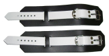 schwarz-weisse Premium Echtleder-Fußfesseln mit D-Ring & Doppelkarabiner