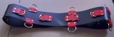 BDSM Taillengurt schwarz-rot kombination extra Breit 10,0 cm Lederriemen mit 5 D-Ringen, Klemmschutz + 6 Stück O-Ringen, von LWPH