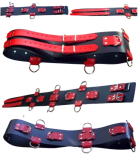 Spezial Fessel-Gürtel Taillengurt Schwarz-Rot 10,0 cm x 90,0 cmmit 5 D-Ringen & 6 O-Ringen BDSM Lederriemen von LWPH