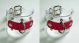 1 Paar transparente Handfesseln mit Rot Leder Accessoire D-Ringen Ziernieten und Rollschnallen-Verschluß