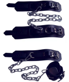 Hand- & Fußfesseln Set – Echtleder schwarz mit Stahlketten LWPH