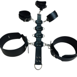 Premium Halsfessel-Armfesseln-Oberschenkelfesseln Set mit Lederringleiste – Echtleder BDSM Fesselset