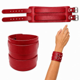 Echtleder-Armband rot–rot mit 2 Lederriemen und Rollschnallen