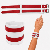 Echtleder-Armband weiß mit 2 roten Lederriemen und Rollschnallen