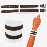 Echtleder-Armband weiß mit 2 dunkelbraunen Lederriemen und Rollschnallen