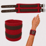 Echtleder-Armband rot mit 2 dunkelbraunen Lederriemen und Rollschnallen