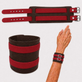 Echtleder-Armband dunkelbraun mit 2 roten Lederriemen mit Rollschnallen
