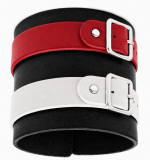 Echtleder-Armband schwarz mit 1 weißen & 1 roten Lederriemen mit Rollschnallen (copy)
