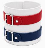 Echtleder-Armband weiß mit 1 roten & 1 dunkelblauen Lederriemen mit Rollschnallen