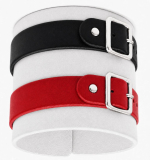 Echtleder-Armband weiß mit 1 roten & 1 schwarzen Lederriemen mit Rollschnallen