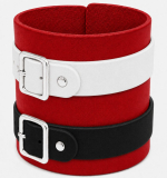 Echtleder-Armband rot mit 1 weißen & 1 schwarzen Lederriemen mit Rollschnallen