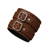 Echtleder-Armband mit Krokodilleder-Prägung, 2 geprägten Lederriemen und Rollschnallen